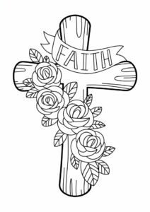 Wooden Cross With Roses To Color 3