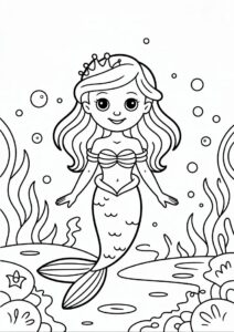 Young Mermaid Princess Coloring Page For Kids 2