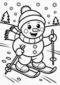 Young Snowman Skiing To Color 1