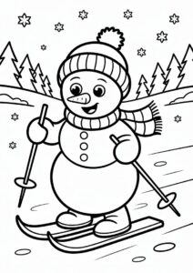 Young Snowman Skiing To Color 2