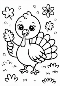 Young Turkey Holding A Leaf Coloring Page For Kids 1