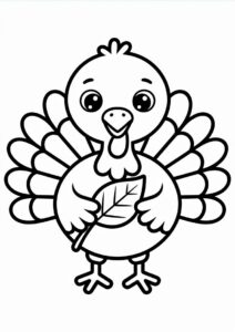 Young Turkey Holding A Leaf Coloring Page For Kids 3