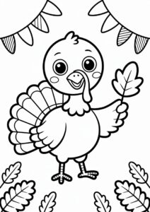 Young Turkey Holding A Leaf Coloring Page For Kids 4