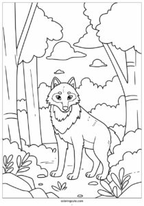 alpha wolf coloring page emerging from trees 1
