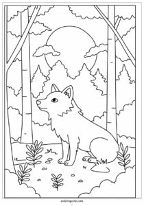 alpha wolf coloring page emerging from trees 2