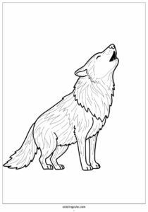 easy outline of howling wolf coloring page 3