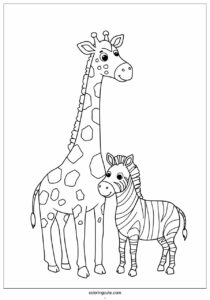 giraffe and zebra coloring page 1