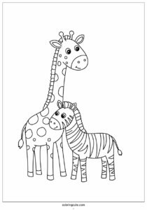 giraffe and zebra coloring page 2