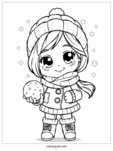 girl in snowball fight coloring sheet 1