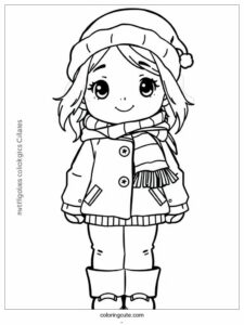 girl in snowball fight coloring sheet 2