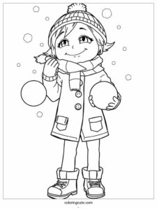 girl in snowball fight coloring sheet 3