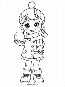 girl in snowball fight coloring sheet 4