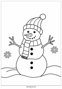 january winter with snowman coloring page 1