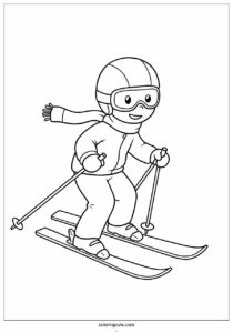 kawaii boy skiing in winter coloring page 3