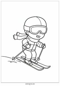 kawaii boy skiing in winter coloring page 4