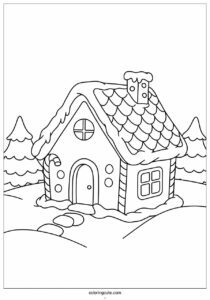 kawaii gingerbread house with snow coloring sheet 1