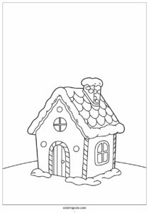 kawaii gingerbread house with snow coloring sheet 2