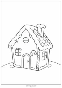 kawaii gingerbread house with snow coloring sheet 4