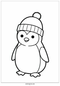 kawaii penguin wearing beanie in winter coloring in for preschoolers 1
