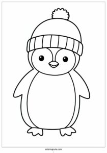kawaii penguin wearing beanie in winter coloring in for preschoolers 2