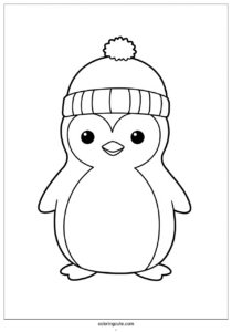 kawaii penguin wearing beanie in winter coloring in for preschoolers 3