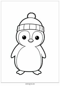 kawaii penguin wearing beanie in winter coloring in for preschoolers 4