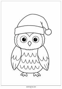 owl wearing santa hat in winter coloring page 1