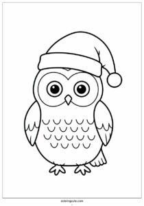 owl wearing santa hat in winter coloring page 2