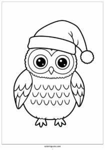 owl wearing santa hat in winter coloring page 3