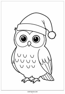 owl wearing santa hat in winter coloring page 4