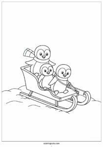 penguins riding sleigh in winter 1
