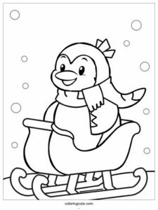 penguins riding sleigh in winter 2