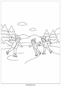 people ice skating in winter coloring in for kids 1