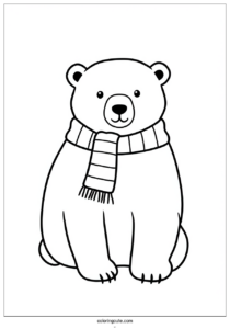polar bear wearing scarf in winter coloring sheet for kids 2