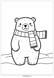 polar bear wearing scarf in winter coloring sheet for kids 3