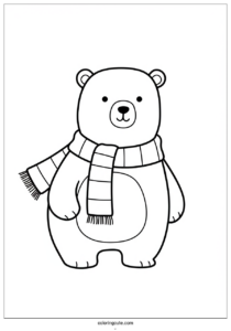polar bear wearing scarf in winter coloring sheet for kids 4
