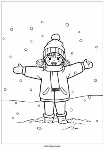 realistic girl playing in snow coloring page 3