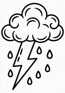 simple Cloud with Rain Coloring Page And Thunder For Kids 2
