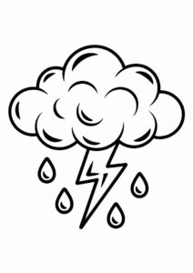 simple Cloud with Rain Coloring Page And Thunder For Kids 3