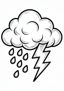 simple Cloud with Rain Coloring Page And Thunder For Kids 7