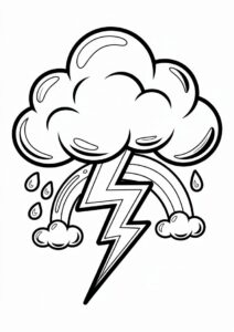 simple Cloud with Rain Coloring Page And Thunder For Kids 8