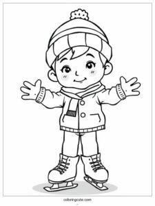 simple cartoon boy skating in winter 1