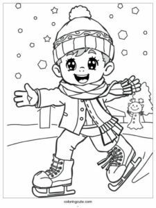 simple cartoon boy skating in winter 2