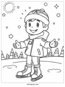 simple cartoon boy skating in winter 3