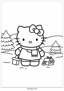 simple hello kitty in winter coloring page for preschoolers 1
