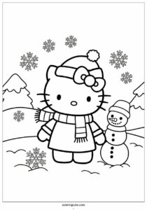 simple hello kitty in winter coloring page for preschoolers 2
