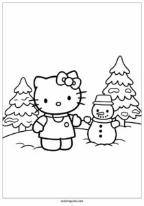simple hello kitty in winter coloring page for preschoolers 3