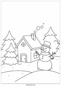 snowman outside house on snowy day coloring in 2