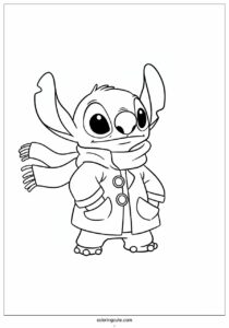 stitch in winter coloring page of coat and scarf for kids 1