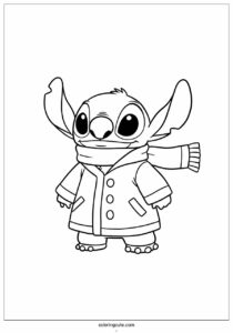 stitch in winter coloring page of coat and scarf for kids 2